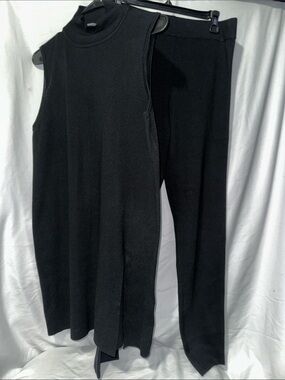 Cable & Gauge Black Knit Sleeveless long Top with Straight Leg Pants